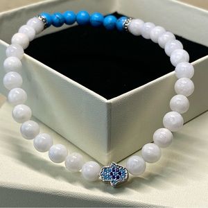 Men’s hand made 6mm bead bracelet very nice for every day wear blue and white
